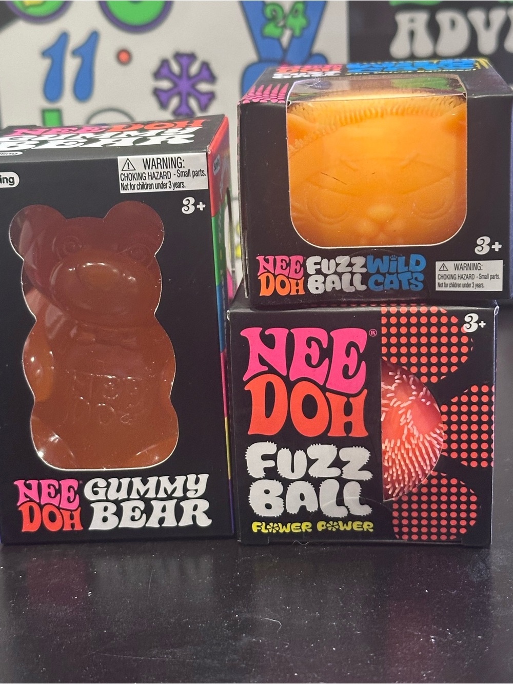 Needoh Orange Bundle - Fuzz Ball & Gummy Bear & wildcat Kids Stress Toys